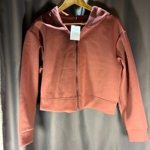 A New Day Womens Zip Up Hoodie Sweatshirt Casual Cropped Rust Medium